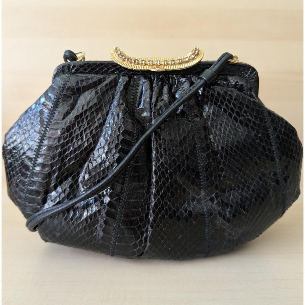 Vintage Black Snakeskin Leather Soft‎ Shoulder Clutch